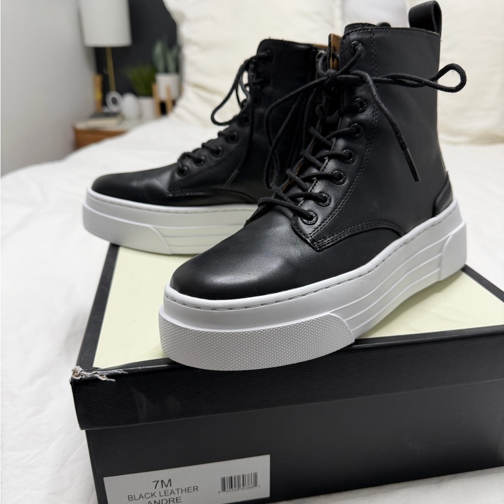 J Slides Black Lace Up Platform Boots
